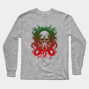 green and red skull face octopus Long Sleeve T-Shirt